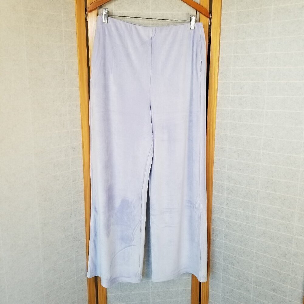 Double Zero Plush Velour Pants Size Large Lavender Wide Leg Flare Lounge Travel